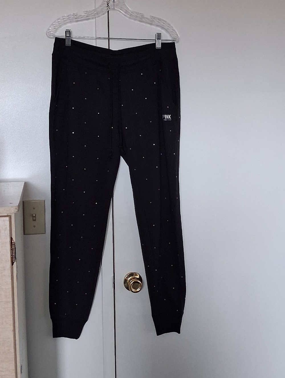 PINK (VS) Black Rhinestone/Studs Joggers SizeSmall